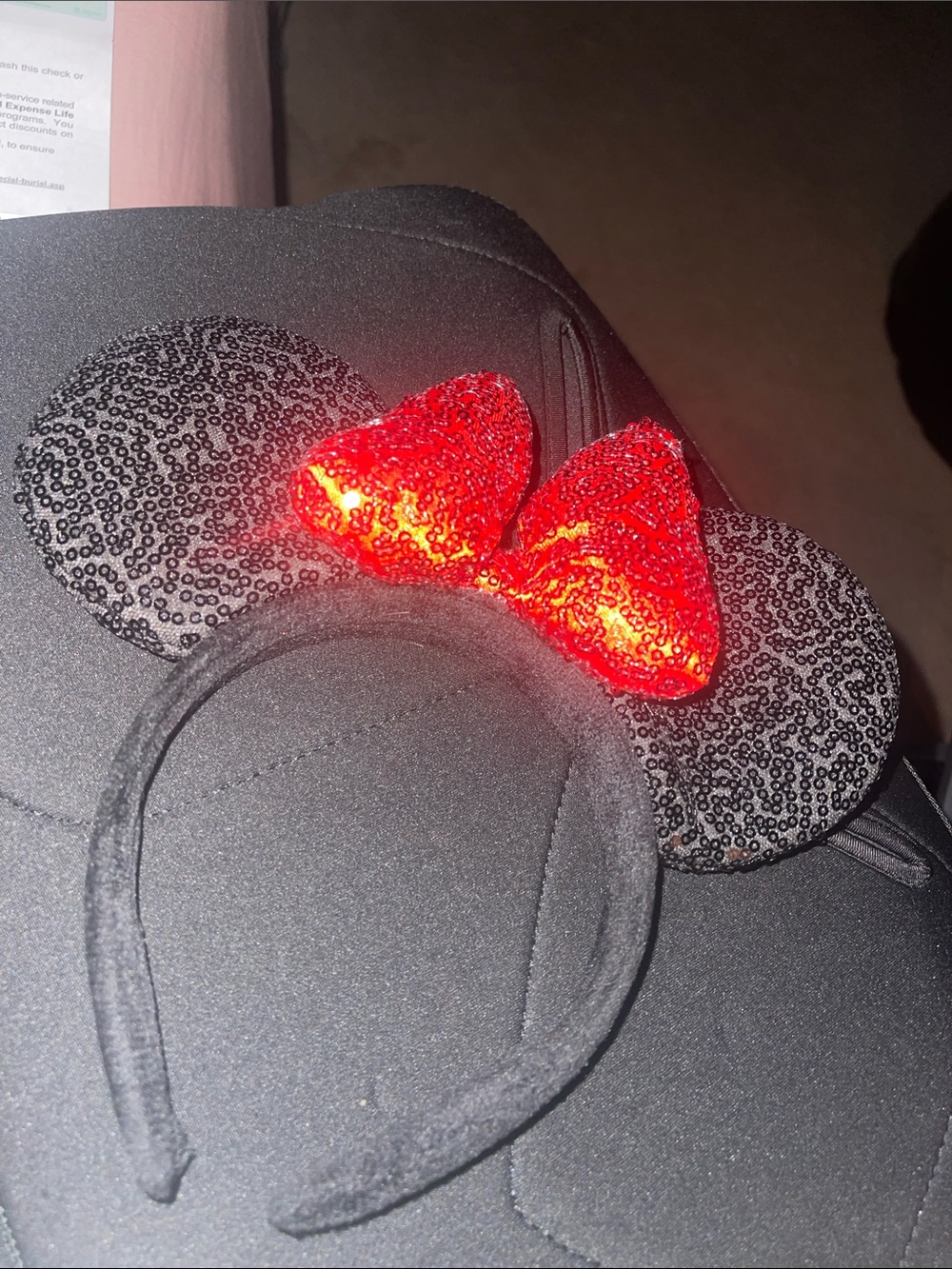 Disney Kids Black Sequin Minnie Mouse Ears Headband with Red Sequin Bow